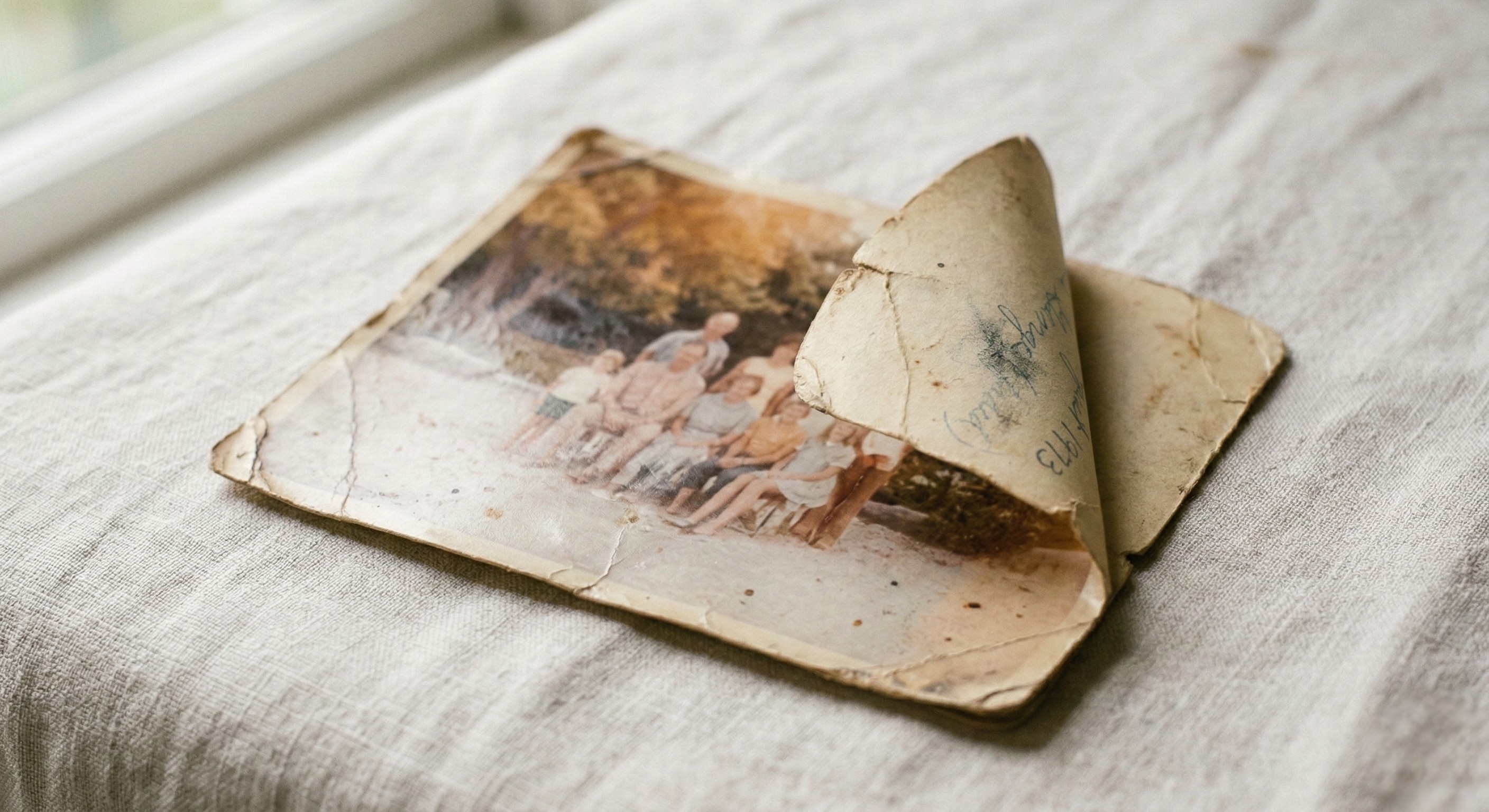 Worn colour photograph — family archive preservation